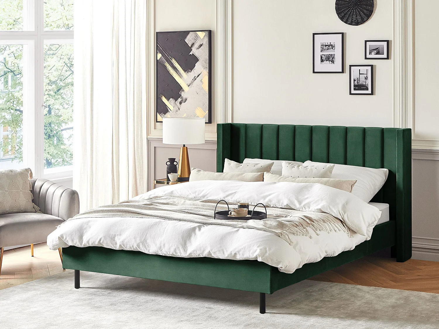 Letto Velluto VILLETTE 180 x 200 cm Verde scuro