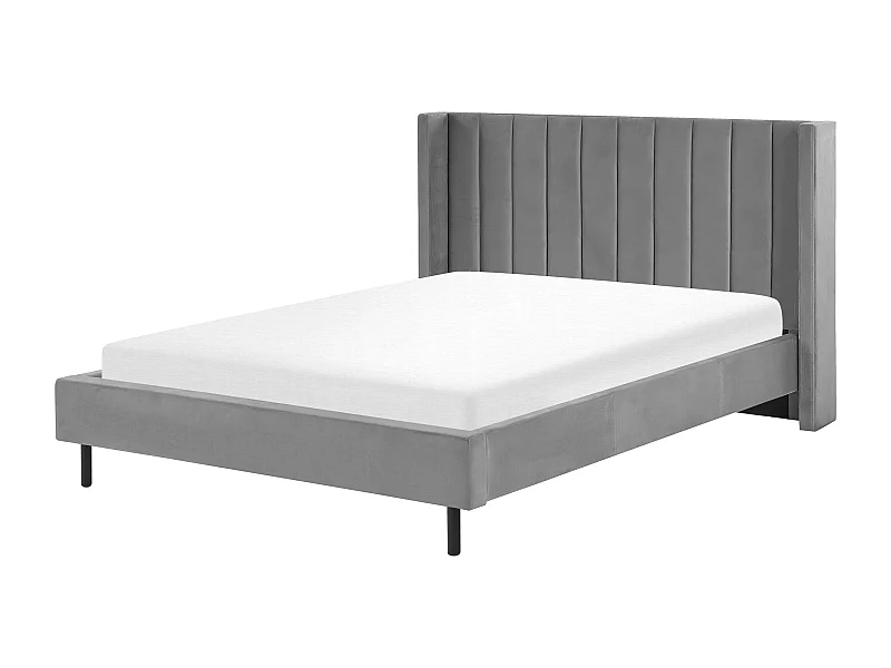 Elegantes Doppelbett in schönem Grau aus Samtstoff 160 x 200 cm Villette