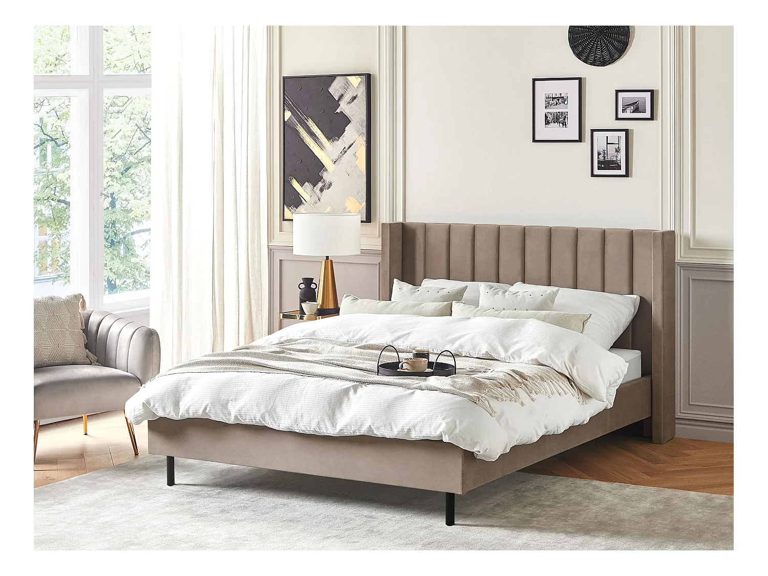 Lit avec sommier Velours VILLETTE 160 x 200 cm Taupe