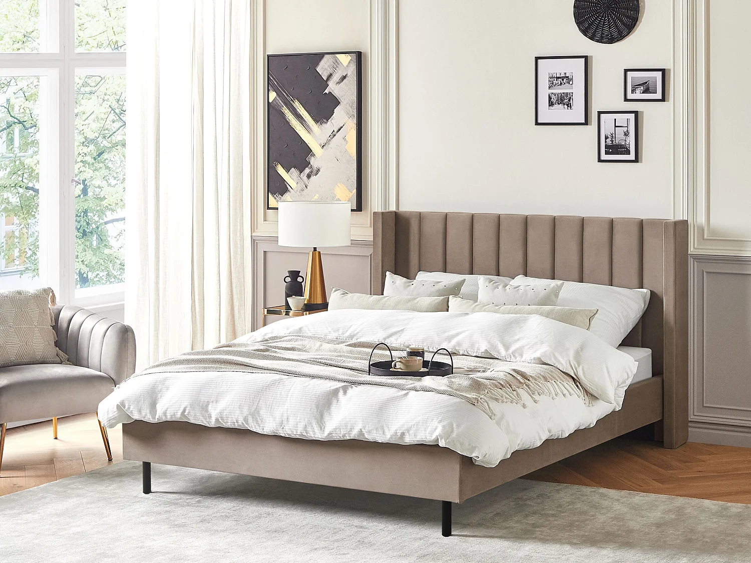 Bed Fluweel VILLETTE 160 x 200 cm Taupe