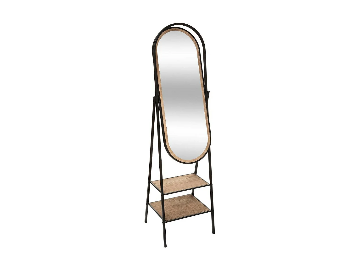 Miroir sur pied en Bois et Métal avec 2 étagères 160 x 44 cm