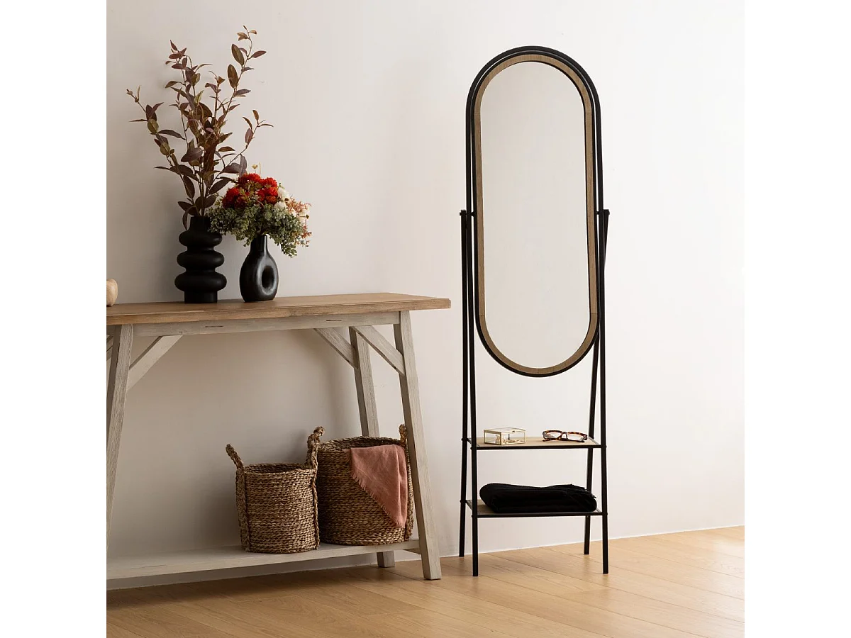 Miroir sur pied en Bois et Métal avec 2 étagères 160 x 44 cm