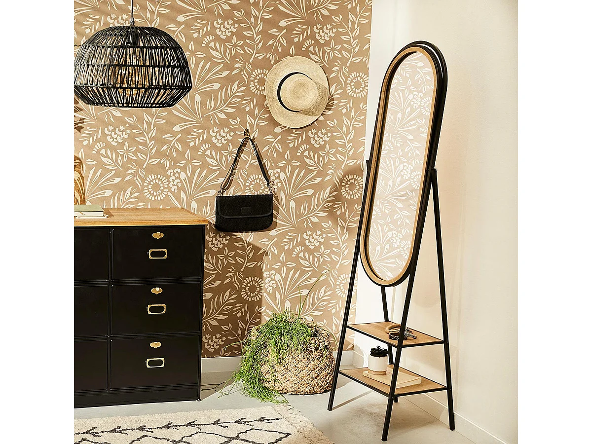 Miroir sur pied en Bois et Métal avec 2 étagères 160 x 44 cm