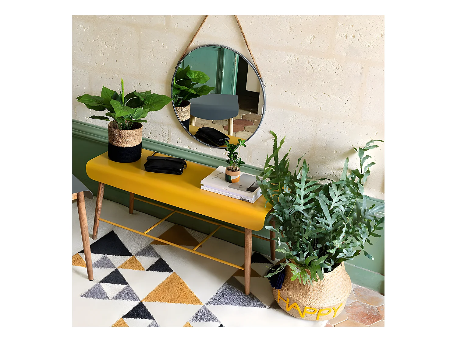 Miroir mural en Métal Noir  avec corde D 37 cm