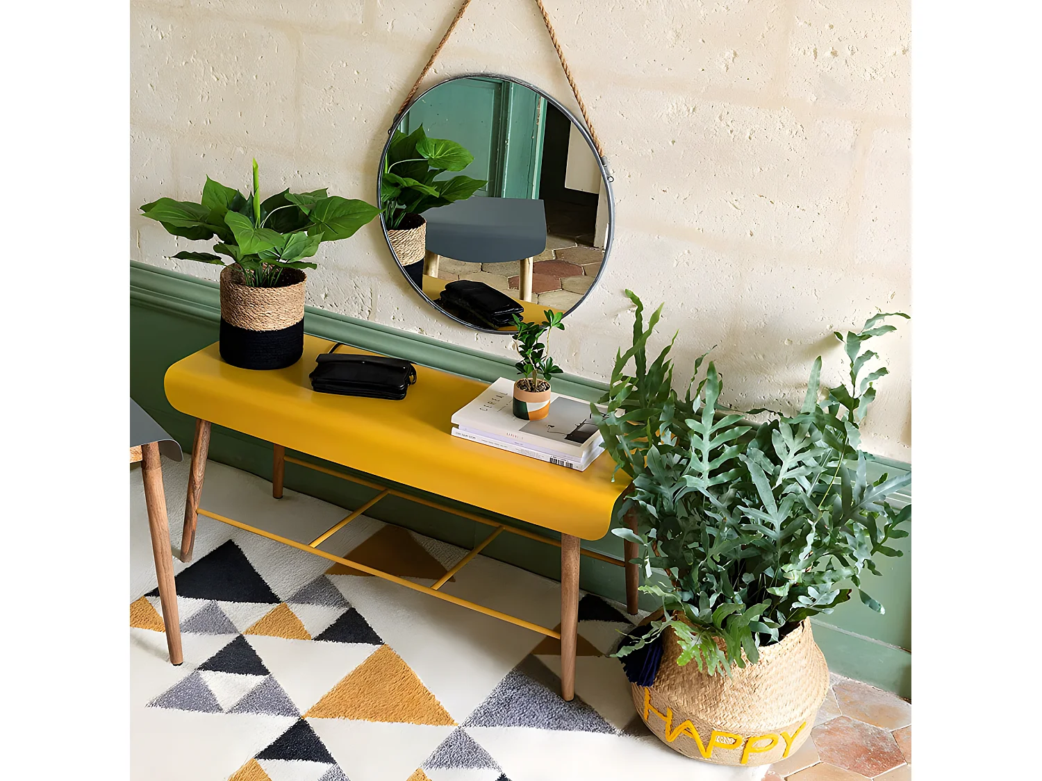 Miroir mural en Métal Noir  avec corde D 37 cm