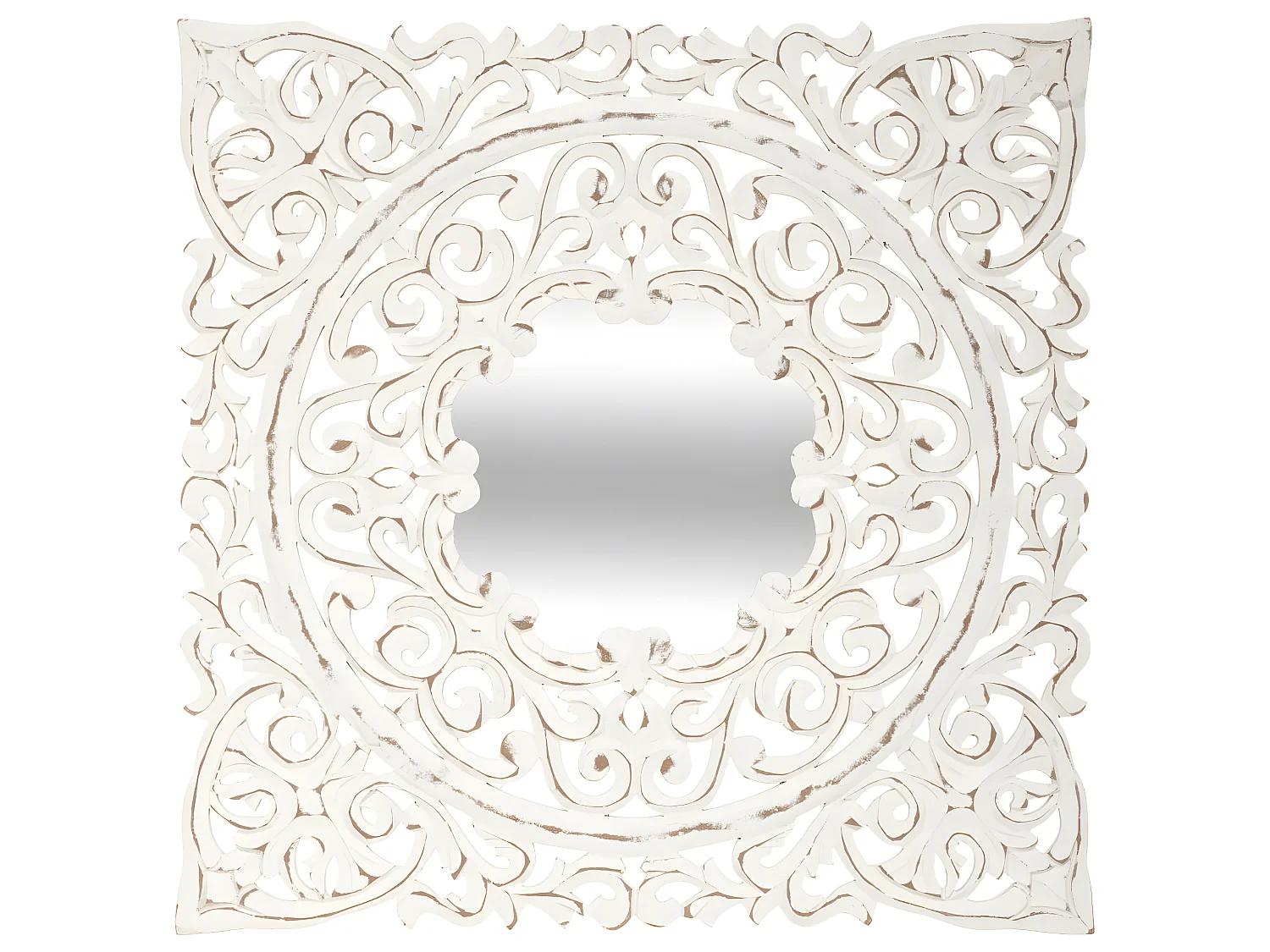 Miroir mural en Bois Blanc sculpté aspect vieilli 58 x 58 cm