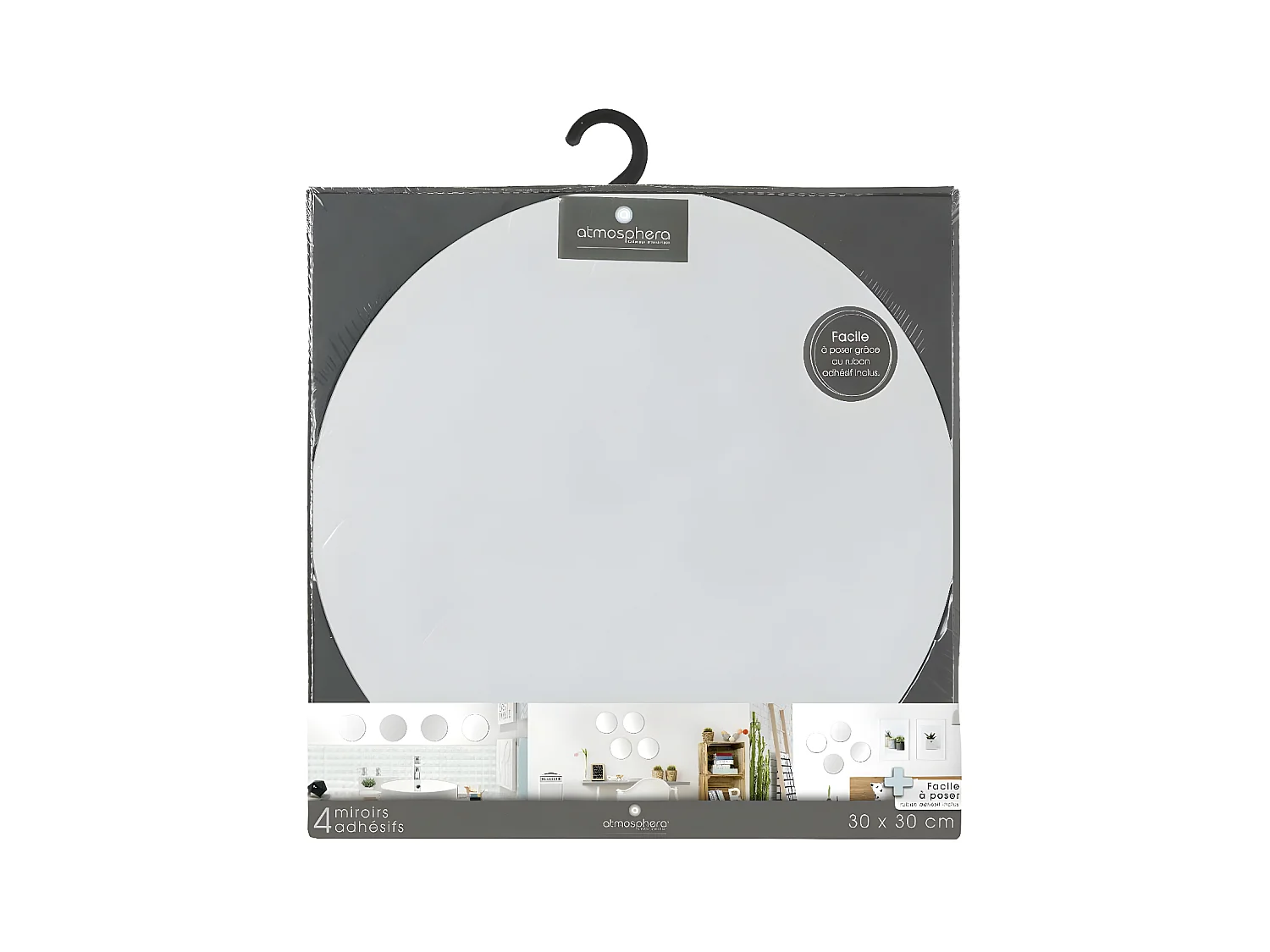 Lot de 4 Miroirs adhésifs Ronds en Verre 30 x 30 cm