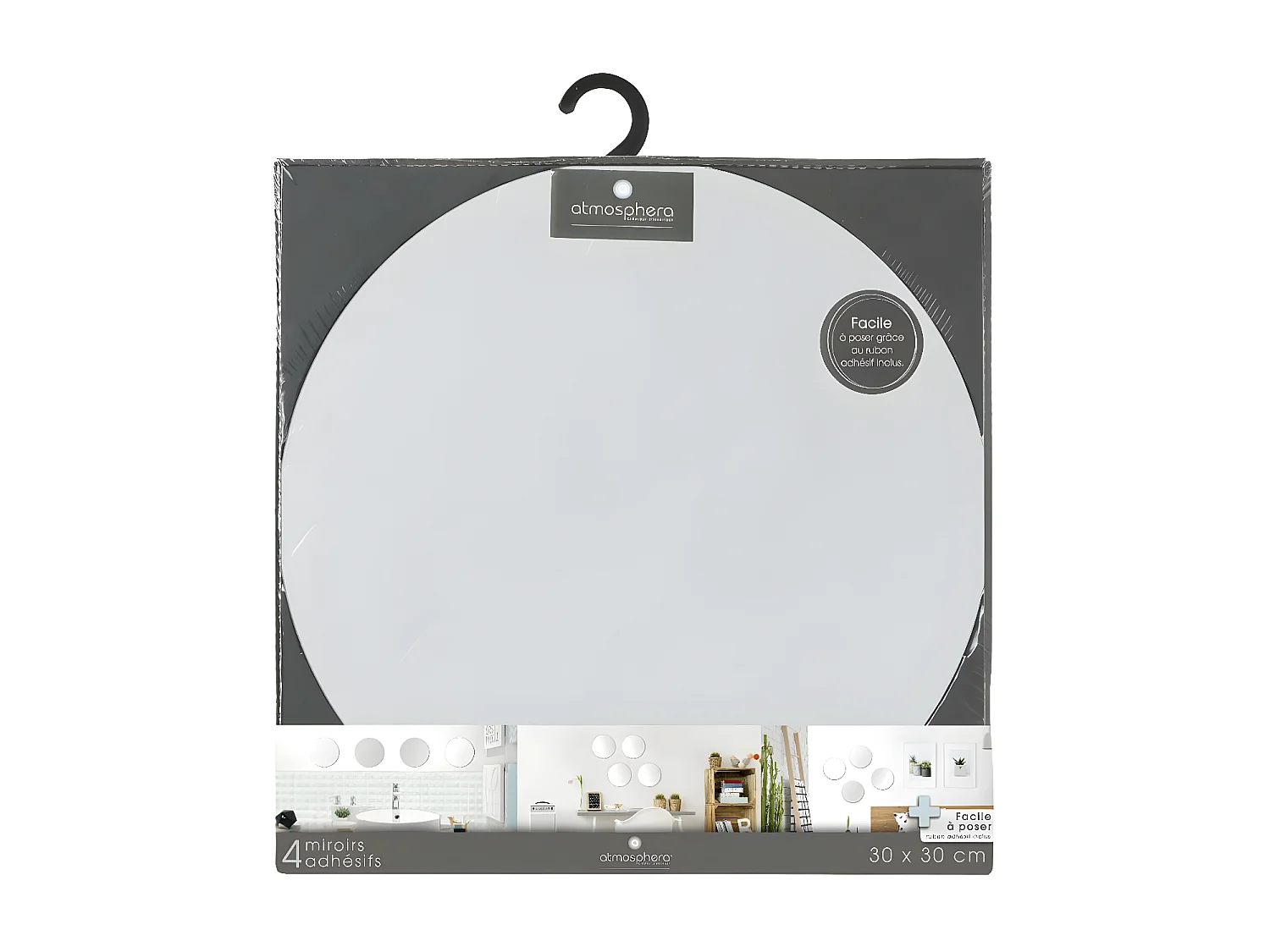 Lot de 4 Miroirs adhésifs Ronds en Verre 30 x 30 cm