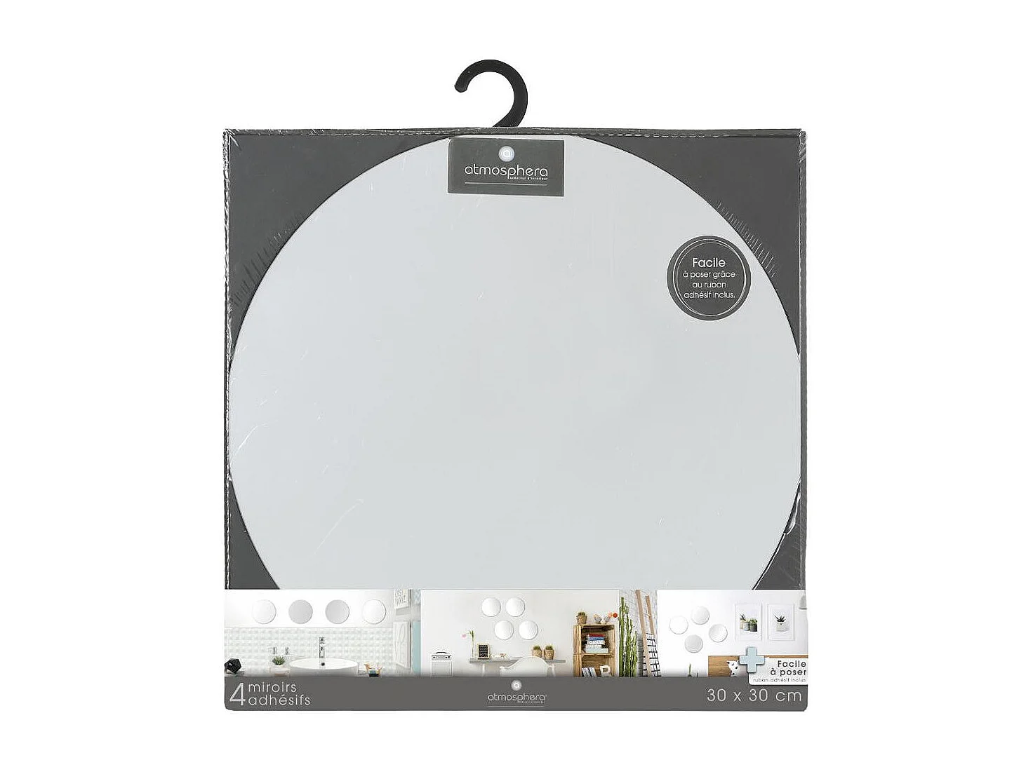 Lot de 4 Miroirs adhésifs Ronds en Verre 30 x 30 cm