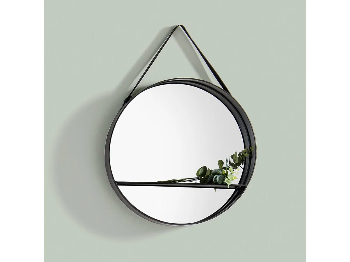 Miroir à suspendre en Métal noir avec étagère D 55 cm