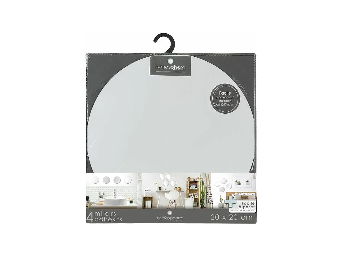 Lot de 4 Miroirs adhésifs Ronds en Verre 20 x 20 cm