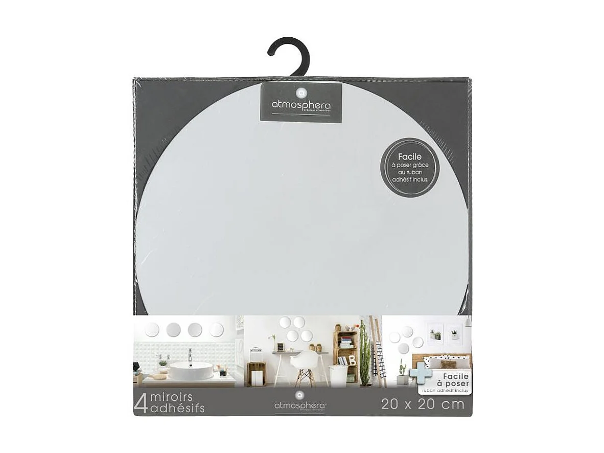 Lot de 4 Miroirs adhésifs Ronds en Verre 20 x 20 cm
