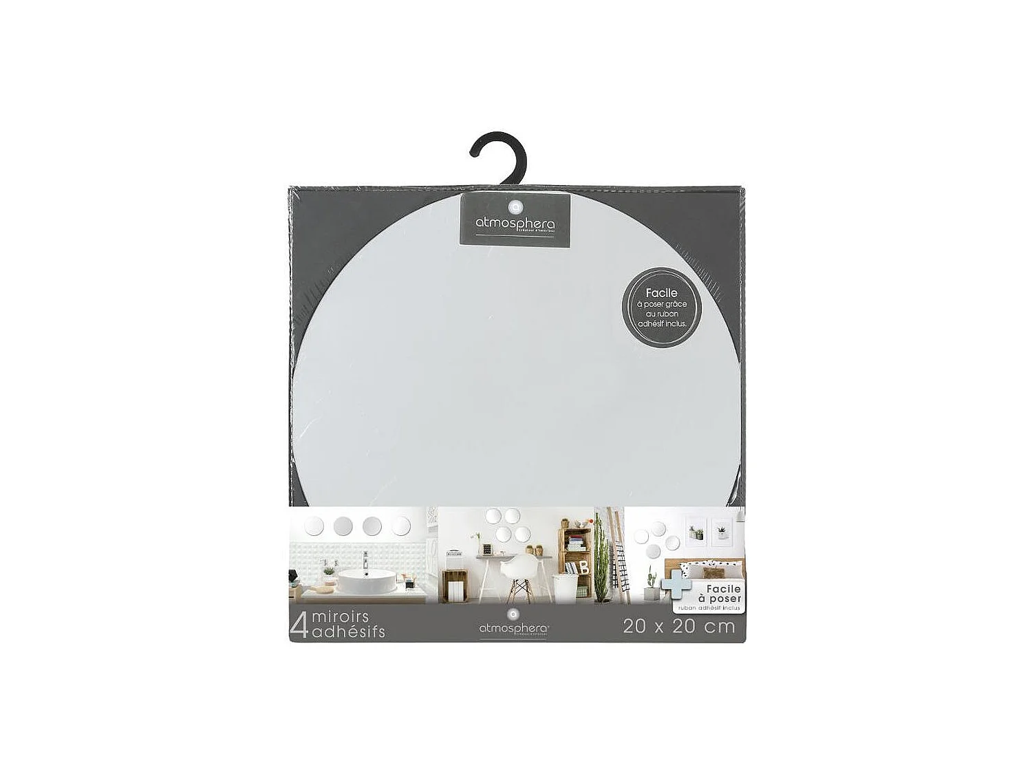 Lot de 4 Miroirs adhésifs Ronds en Verre 20 x 20 cm