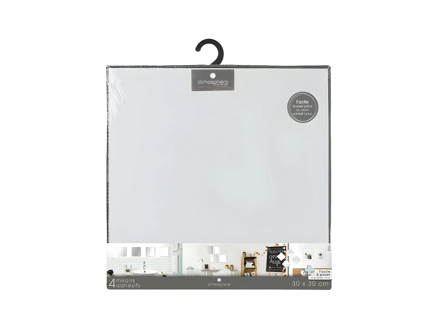 Lot de 4 Miroirs adhésifs Carrés en Verre 30 x 30 cm