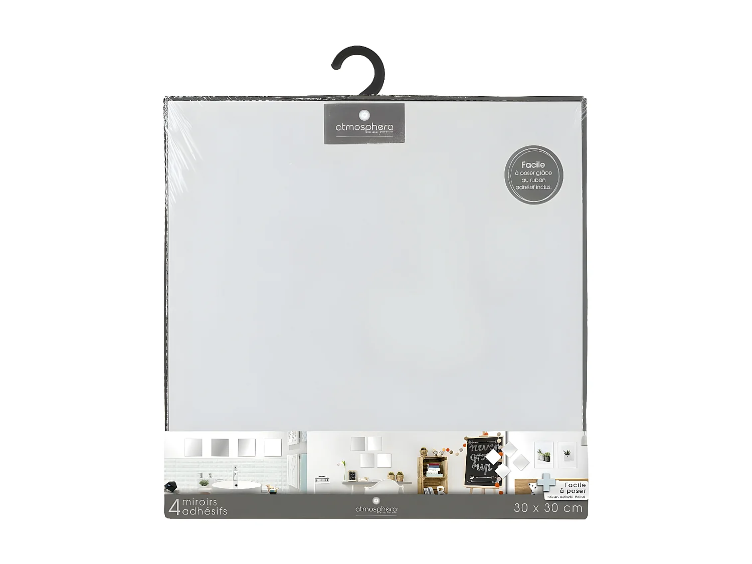 Lot de 4 Miroirs adhésifs Carrés en Verre 30 x 30 cm