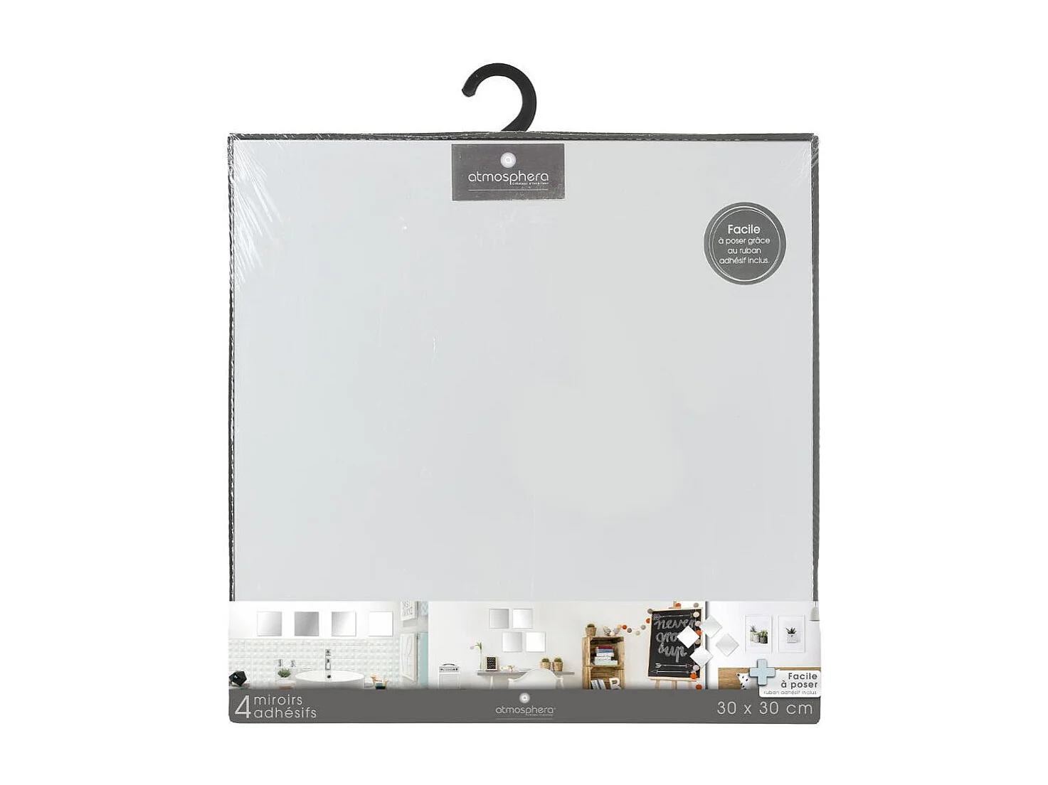 Lot de 4 Miroirs adhésifs Carrés en Verre 30 x 30 cm