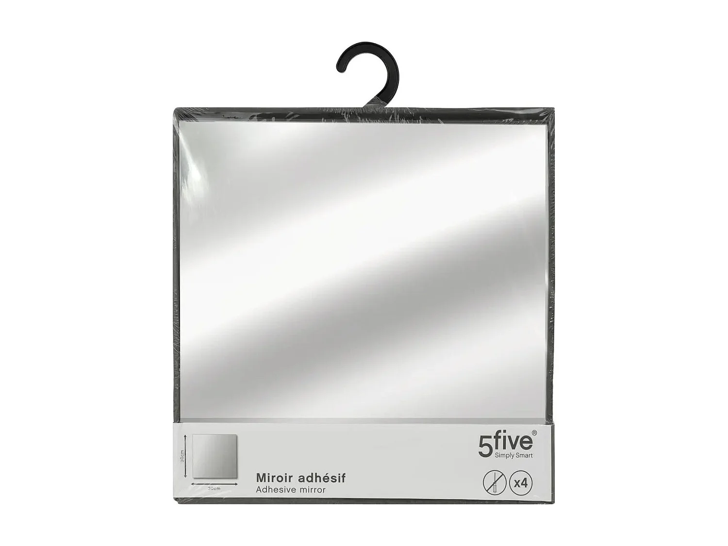 Lot de 4 Miroirs adhésifs Carrés en Verre 30 x 30 cm