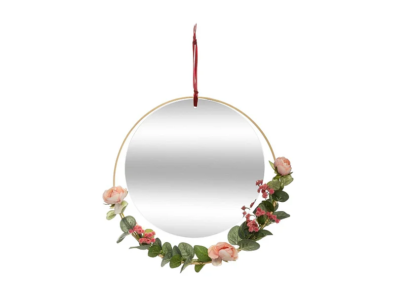 Miroir à suspendre avec décoration florale D 33 cm