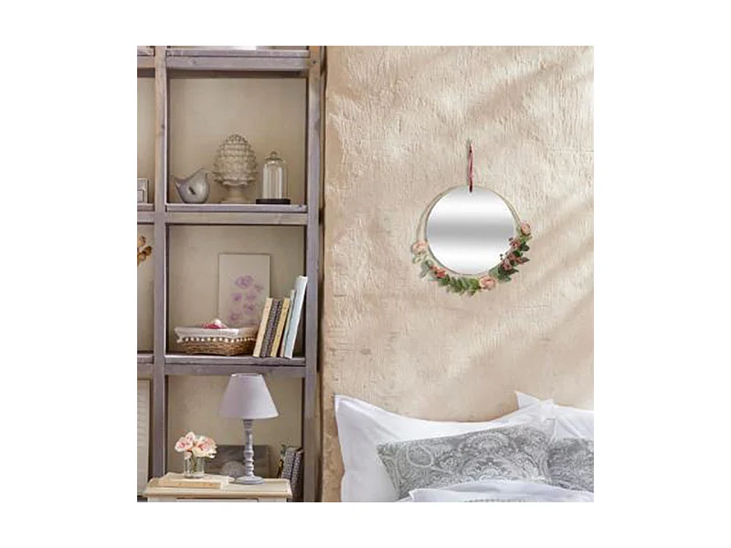Miroir à suspendre avec décoration florale D 33 cm