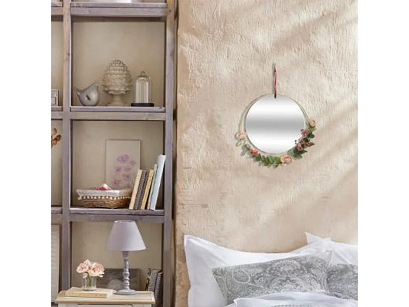 Miroir à suspendre avec décoration florale D 33 cm