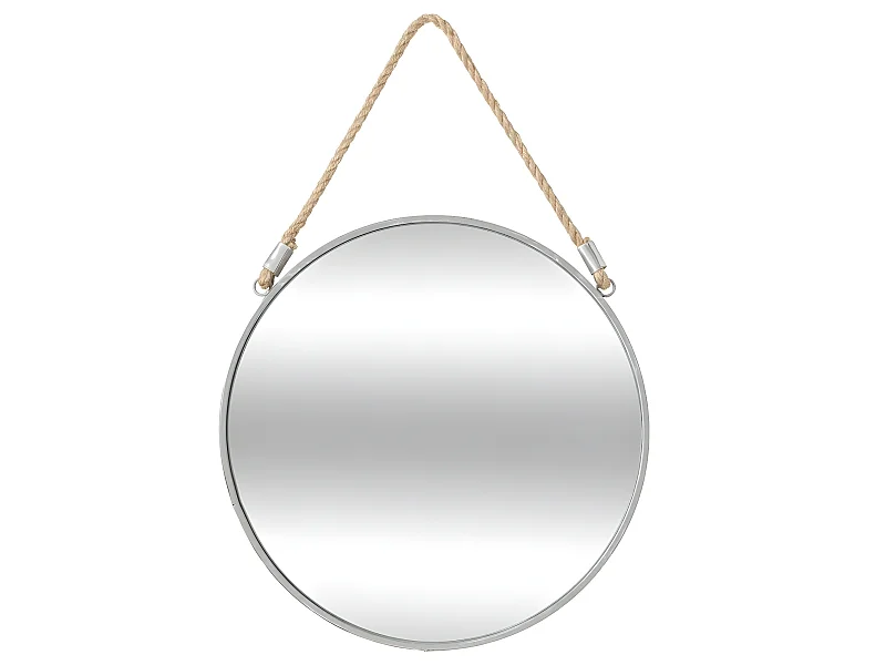 Miroir mural en Métal Gris avec corde D 37 cm