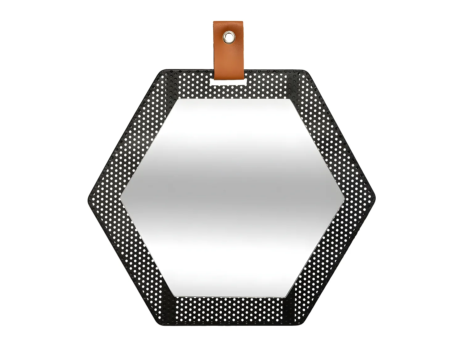 Miroir Hexagonal en Métal ajouré Noir 30 x 34 cm