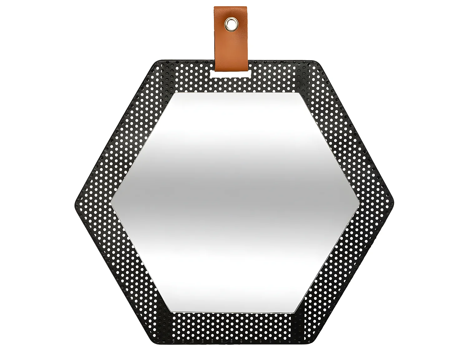 Miroir Hexagonal en Métal ajouré Noir 30 x 34 cm