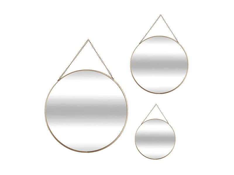 Lot de 3 Miroirs à suspendre en métal doré