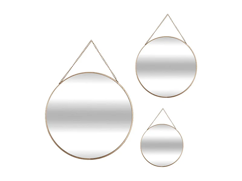 Lot de 3 Miroirs à suspendre en métal doré