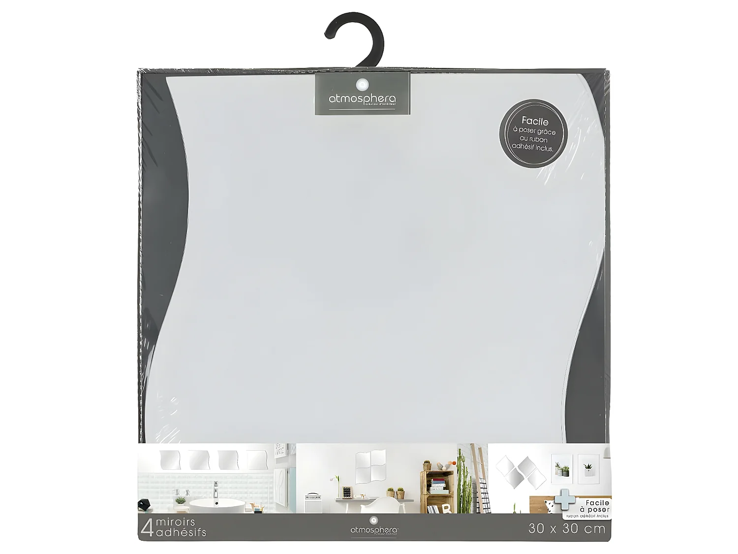 Lot de 4 Miroirs adhésifs Vagues en Verre 30 x 30 cm