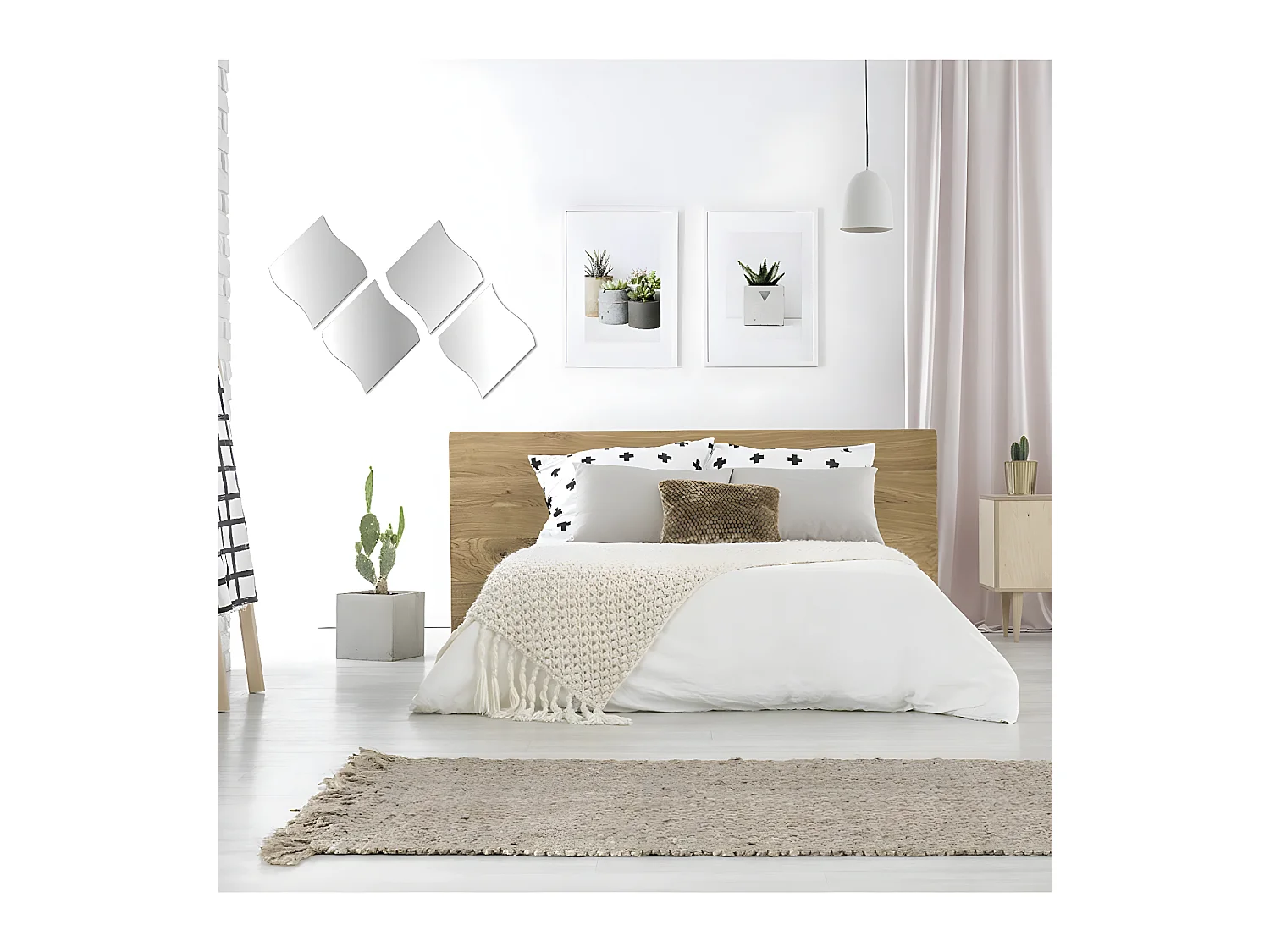 Lot de 4 Miroirs adhésifs Vagues en Verre 30 x 30 cm