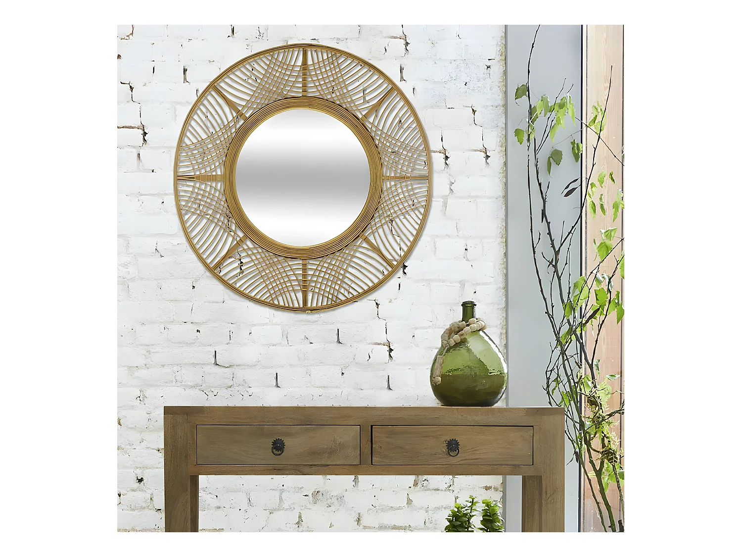 Grand Miroir mural en Bambou D 70 cm