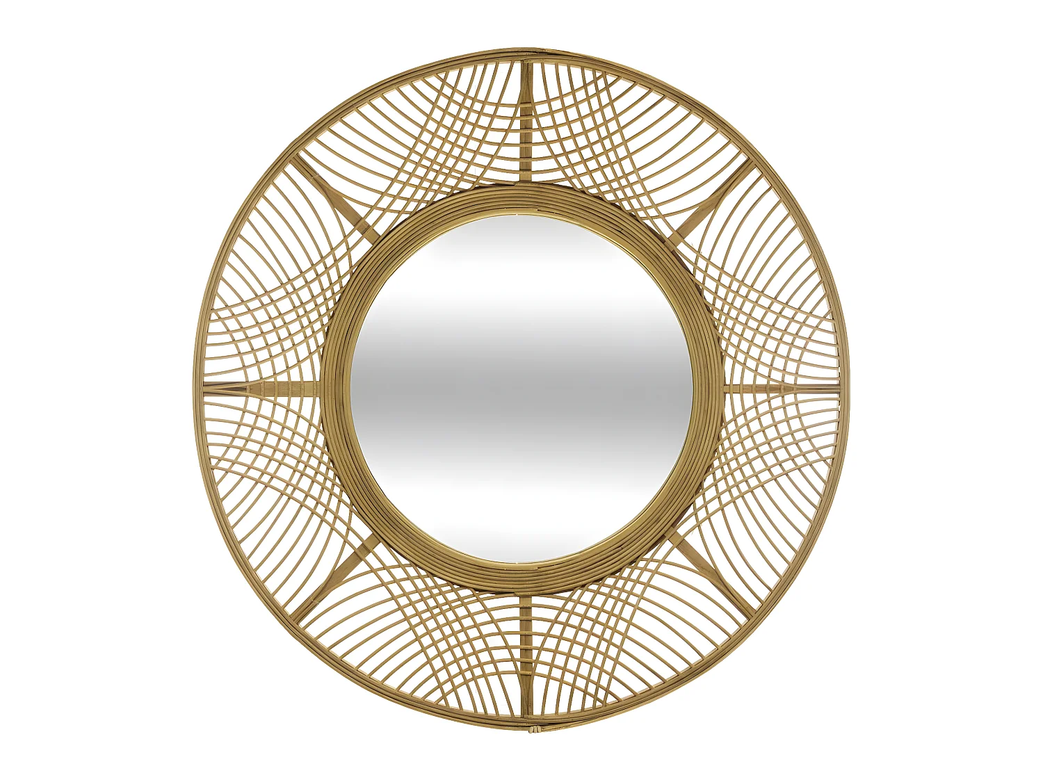 Miroir en bambou, contre-plaqué et verre - Ø Miroir 37 cm - Ø 70 x Ep. 2 cm - Beige