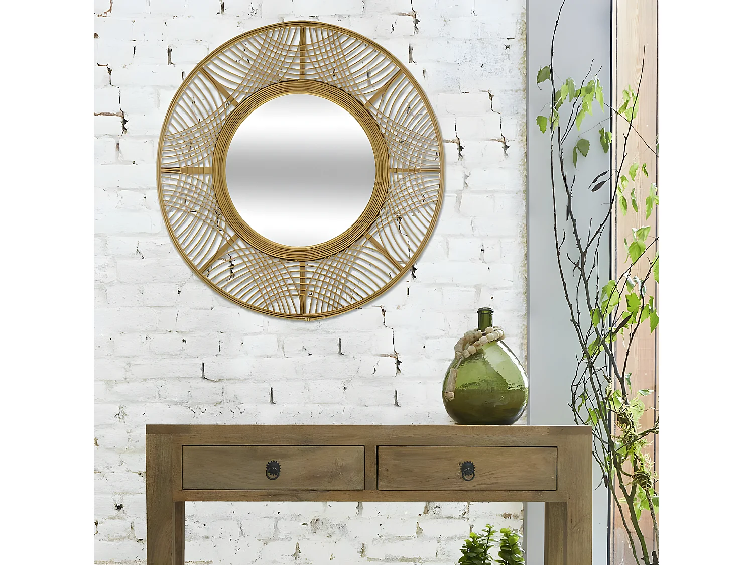 Grand Miroir mural en Bambou D 70 cm