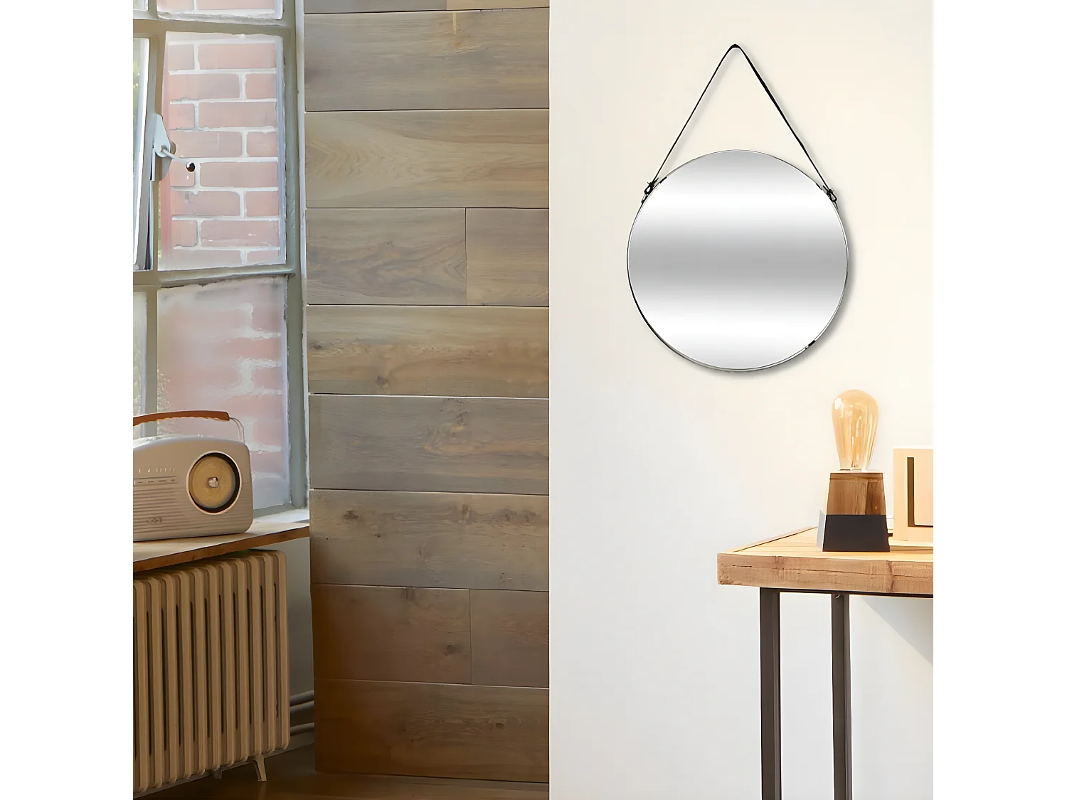 Miroir à suspendre en métal avec lanière D 38 cm