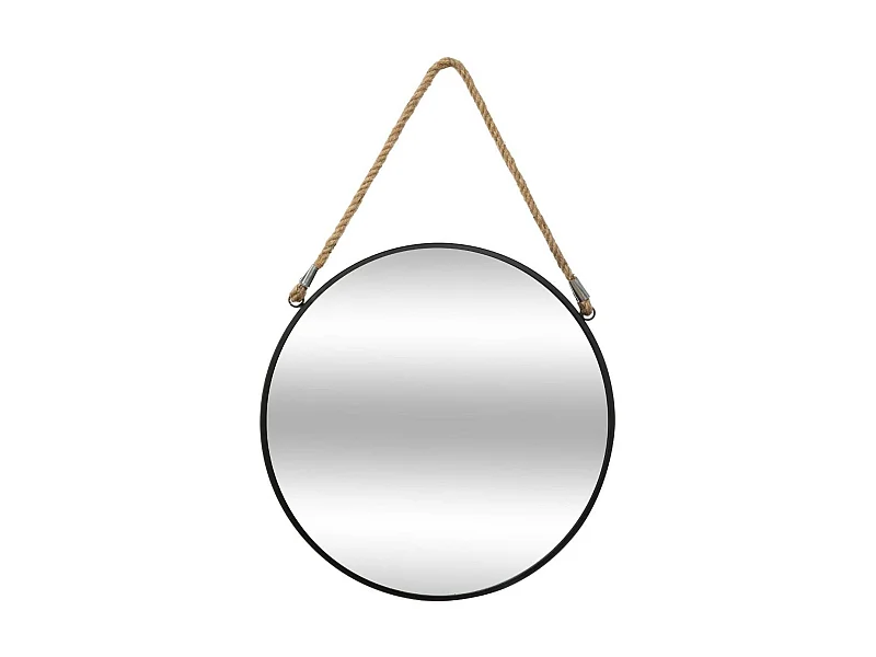 Miroir Rond en métal  Noir avec corde D 55 cm