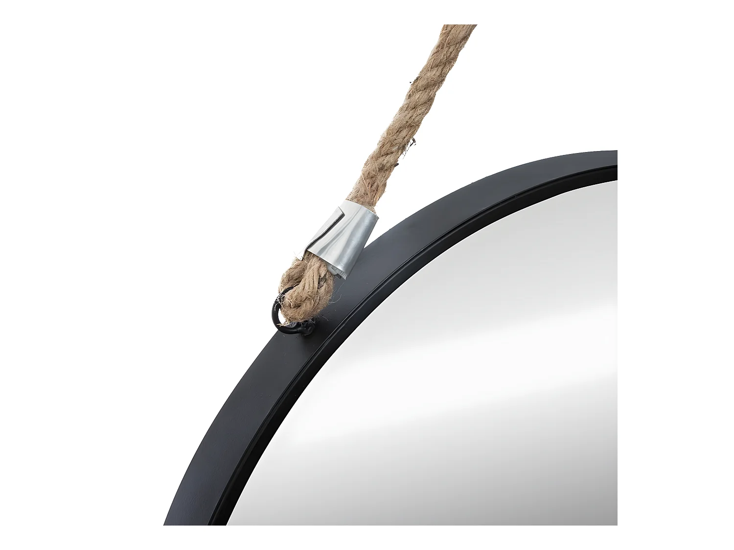 Miroir Rond en métal  Noir avec corde D 55 cm