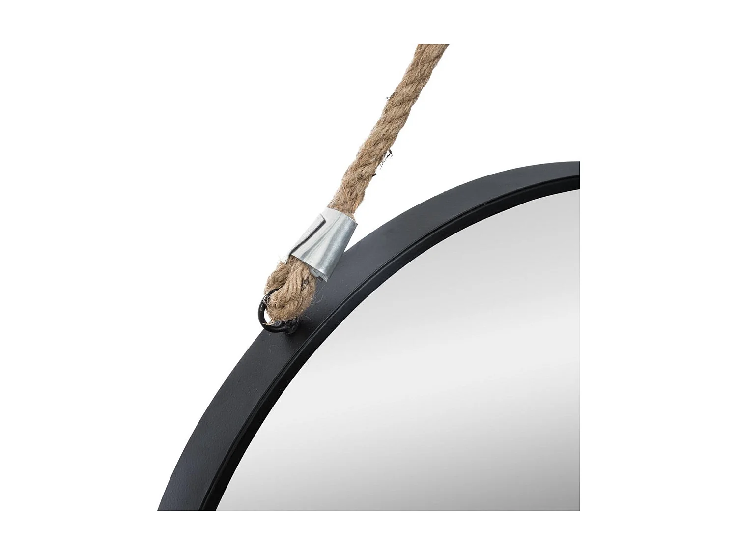 Miroir Rond en métal  Noir avec corde D 55 cm