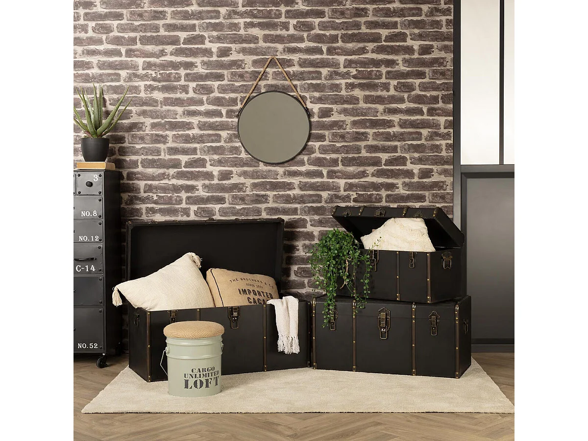 Miroir Rond en métal  Noir avec corde D 55 cm