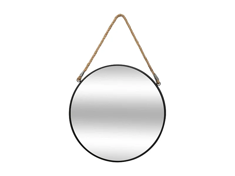 Miroir Rond en métal  Noir avec corde D 55 cm