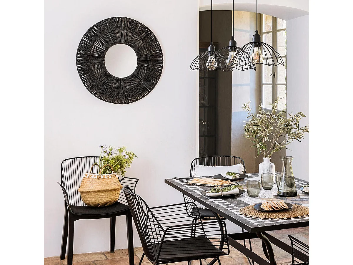 Grand Miroir mural en Corde Noire D 76 cm