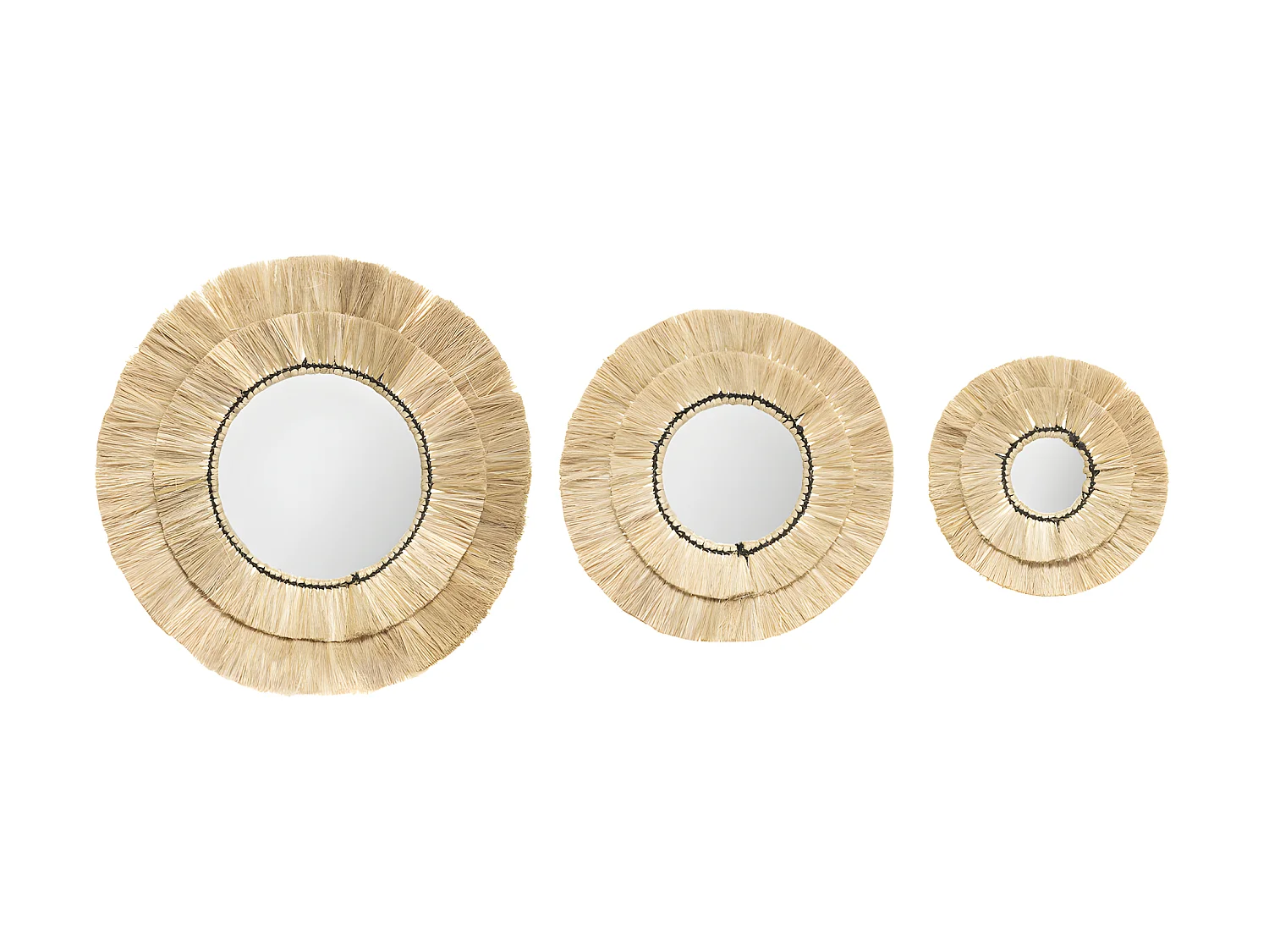 Lot de 3 Miroirs en Raphia et Verre