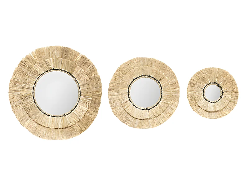 Lot de 3 Miroirs en Raphia et Verre