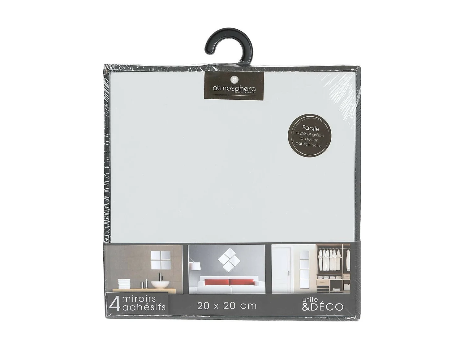 Lot de 4 Miroirs adhésifs Carrés en Verre 20 x 20 cm