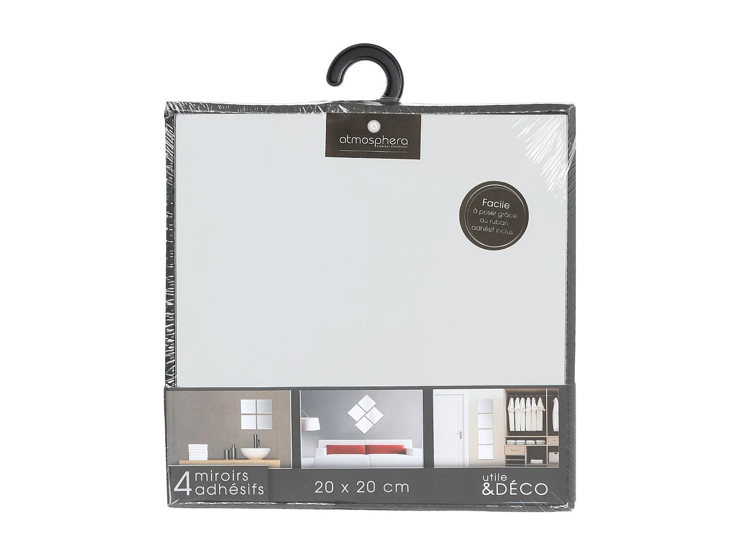 Lot de 4 Miroirs adhésifs Carrés en Verre 20 x 20 cm