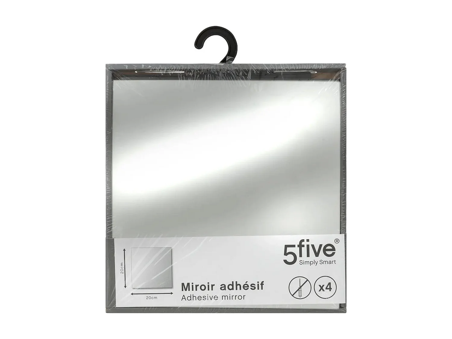 Lot de 4 Miroirs adhésifs Carrés en Verre 20 x 20 cm