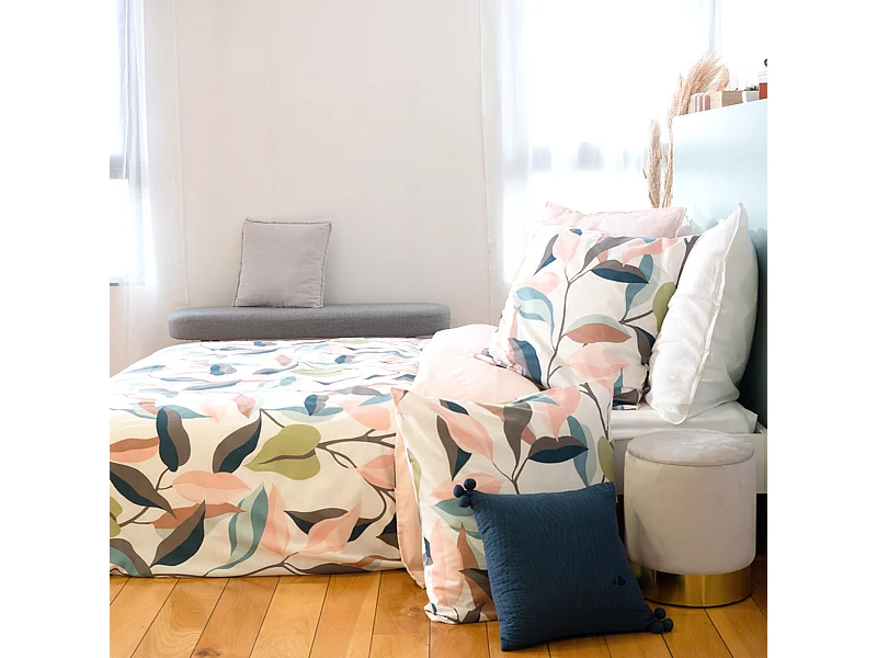 Parure de lit 240x220 cm coton BCI adouci LILA Blanc 3 pièces