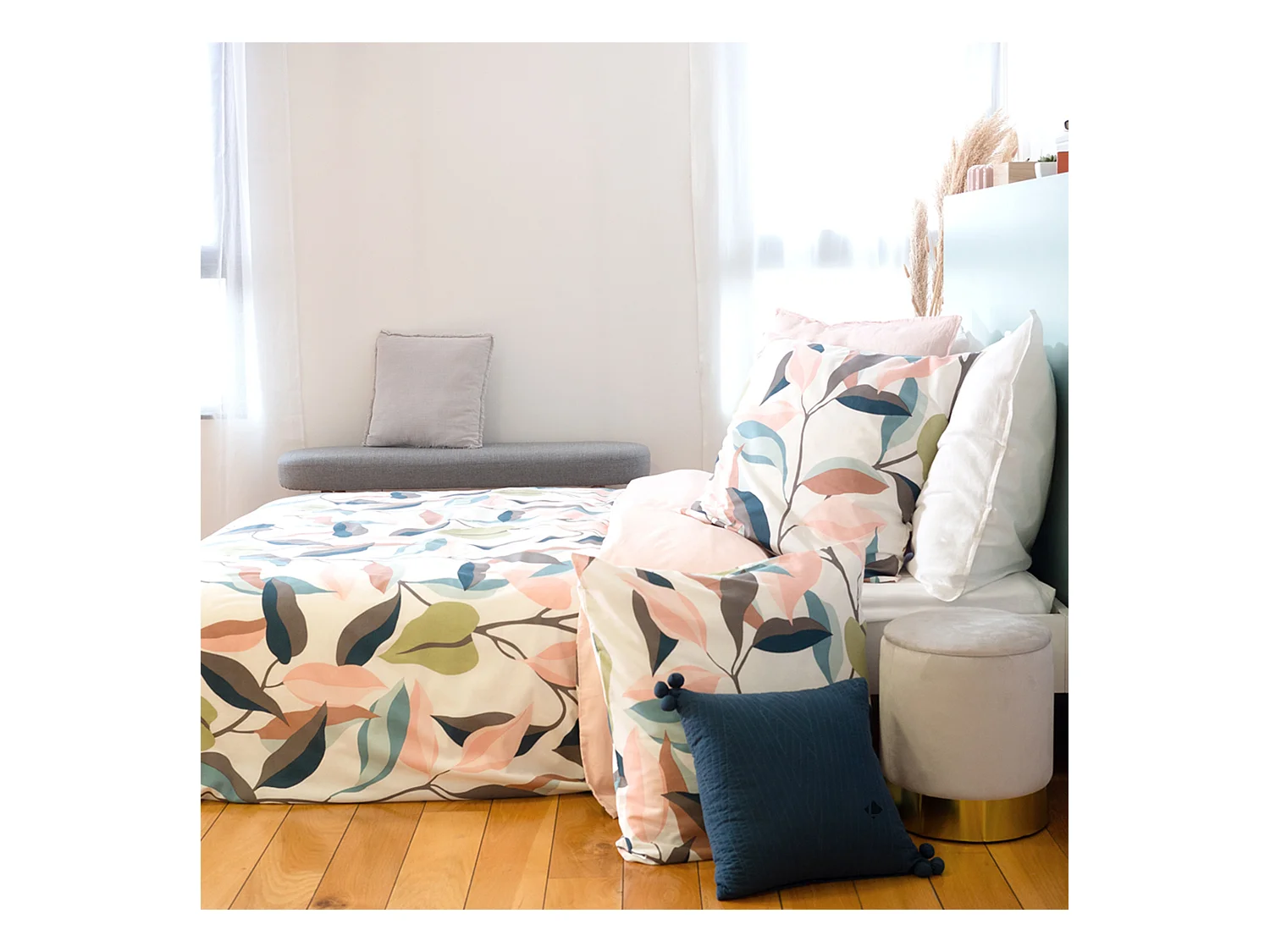 Parure de lit 240x220 cm coton BCI adouci LILA Blanc 3 pièces