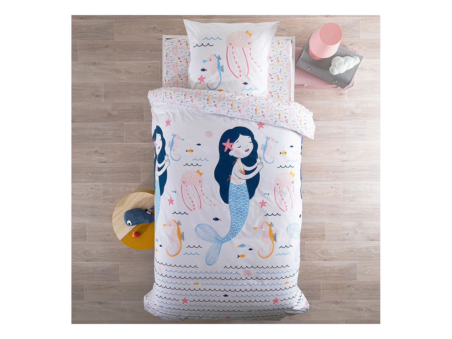 Parure de lit 140x200 cm coton biologique MARINETTE Rose