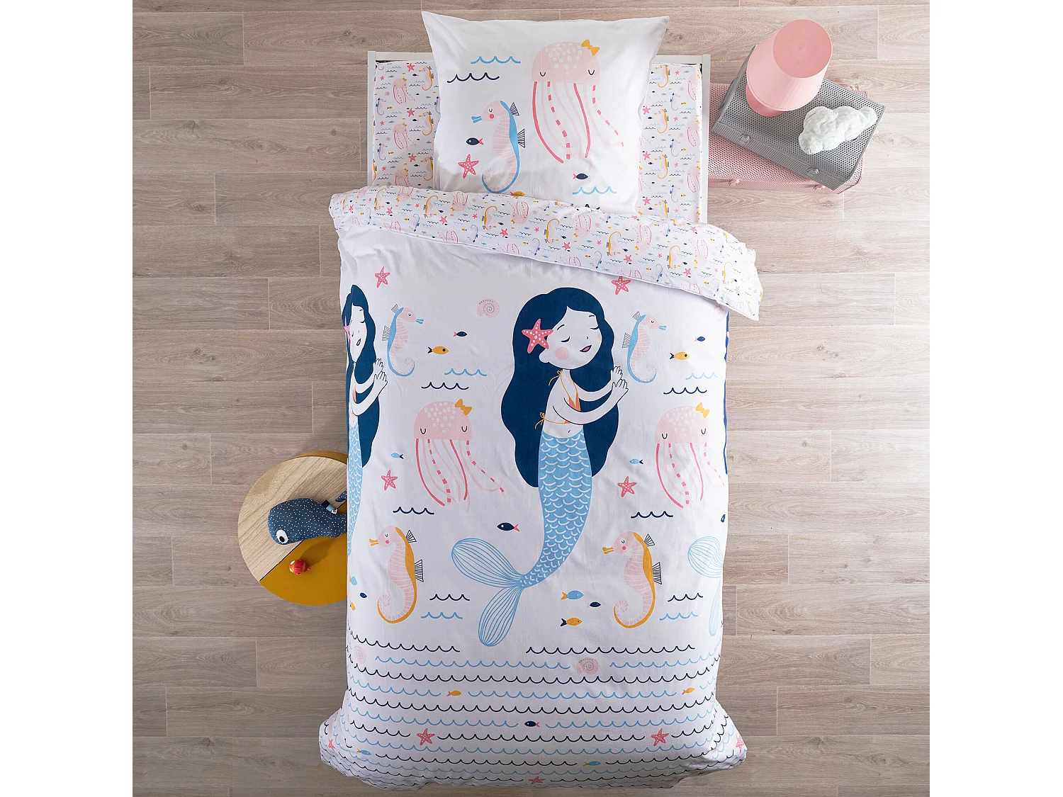 Parure de lit 140x200 cm coton biologique MARINETTE Rose